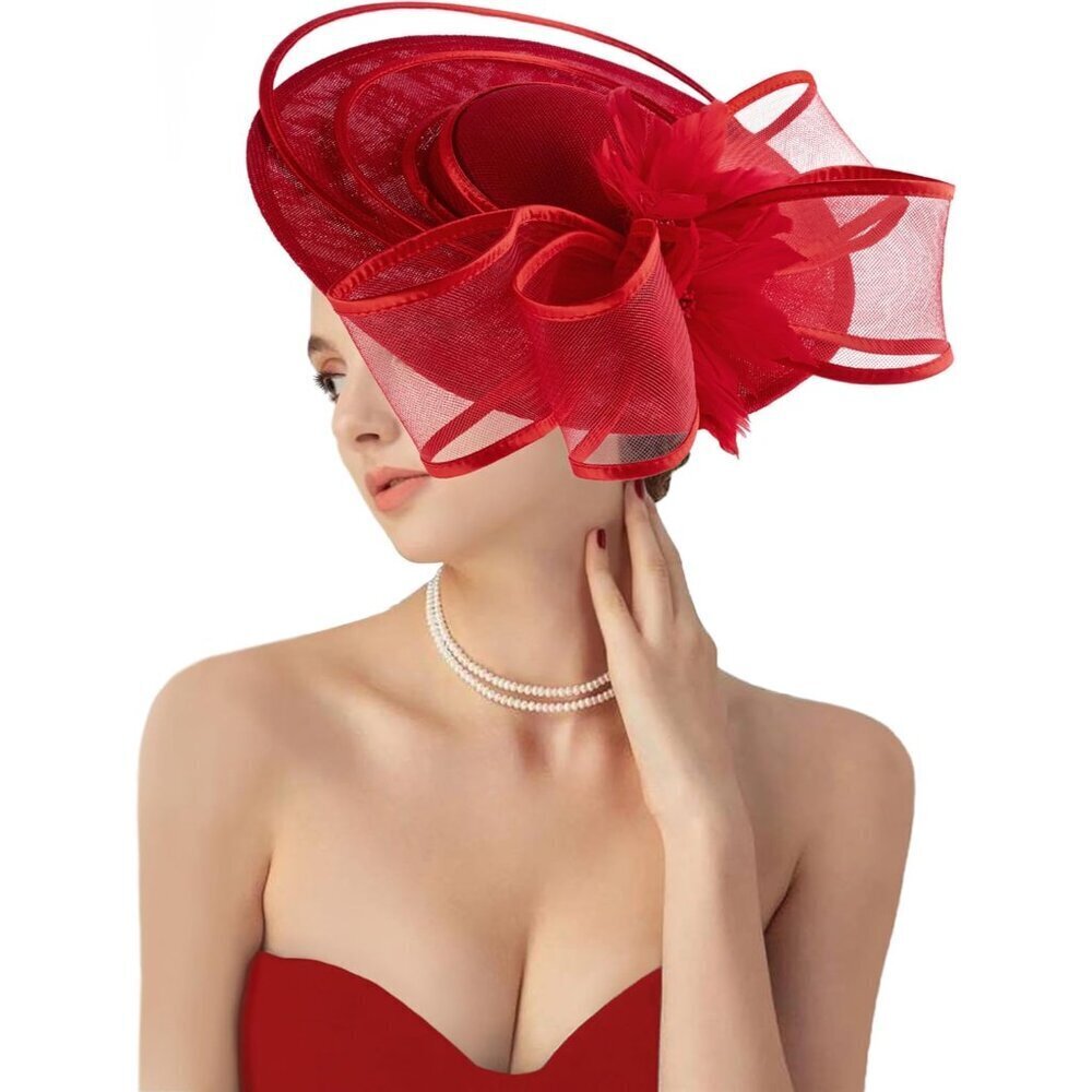 Womens Linen Feather Fascinator Hat Vintage Derby Wedding Tea Party Accessories